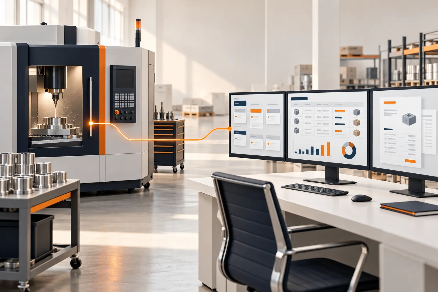 Concept illustration of machine data flowing into business software